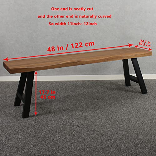 MBQQ 48 inch Outdoor Soild Wood Bench,Patio Picnic Bench,Oil Finished Backless Wooden Garden Park Bench for Patio Porch, Modern Slim Indoor Dining Furniture,Teak Color - Thumbnail 2