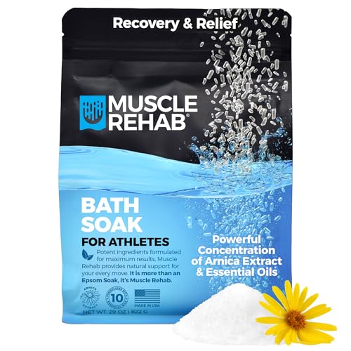 Muscle Rehab Recovery Soak | Epsom Salt with Arnica & Turmeric for Faster Muscle Recovery & Joint Comfort |Cooling Mints | Fast-Dissolving, Non-Staining, Made in USA | 29 oz
