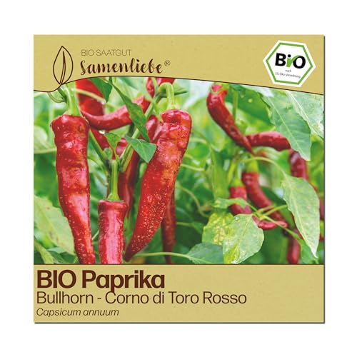 Samenliebe BIO Paprika Samen | italienische Bullhorn Paprika - Corno di Toro Rosso - sehr lang & süß - samenfestes BIO Saatgut
