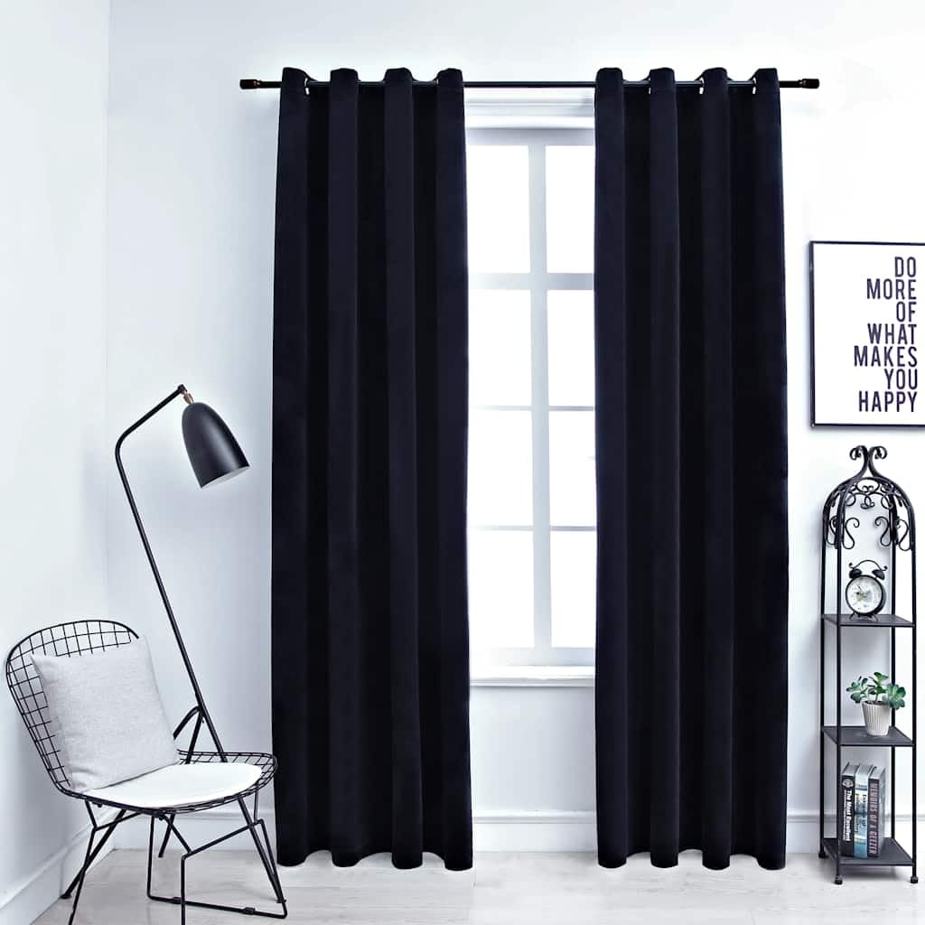 Lot de 2 Rideaux Occultants en Velours 140x225 cm, Rideaux avec Œillets Métalliques pour Salon et Chambre à Coucher, Doubles Rideaux Doux et Élégants, Noir