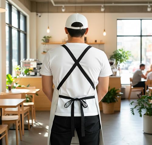 Image of Work Apron - Stylish Cotton Apron with Rip Stop Weave, Waterproof & Breathable Membrane, Durable Tear Resistant, Chef, Kitchen, BBQ, Workshop & Gardening Apron-Forest Green