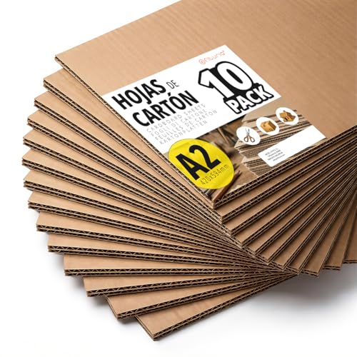 Hojas de Cartón, Planchas de Cartón para Manualidades y Proyectos de Arquitectura, Embalaje y Protección de Envíos, 1-2mm de Grosor, Tamaño A2 (420 x 594 mm) Pack 10 - Ofituria (A2, 10 unidades)