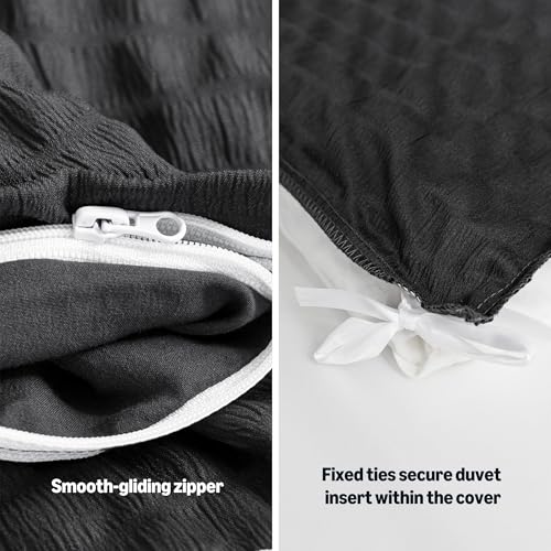 Image of Amazon Basics Duvet Cover Set with Jacquard Geometric Pattern, 3-Piece with 1 Duvet Cover and 2 Pillow Shams, Comforter Not Included, California King, Black