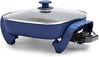 GreenLife 12" 5QT Ceramic Nonstick Electric Skillet - PFAS-Free, Glass Vented Lid, Adjustable Temp, Cool-Touch Handles, Blue