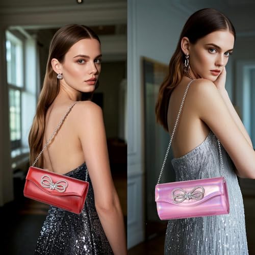 Image of Gurina Evening Clutch Purses for Women Formal Party Clutch Bags Cocktail Prom Shoulder Handbags Shiny Crystal Bow Flap Purses