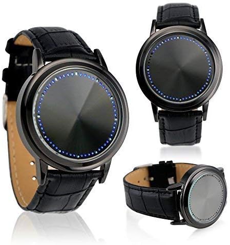 White & Blue LED Digital Touch Screen Watch, Classic Creative Fashion Faux Leather Band Wrist Watches