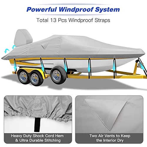 Fuprosico 600D Heavy Duty Winter Boat Cover 20-22 Ft Fits V-Hull, Tri-Hull Boat, Bass Tracker Boat Covers 20'-22' Foot With Motor Cover, 100% Waterproof Boat Covers Marine Grade Canvas, Grey #TOP3