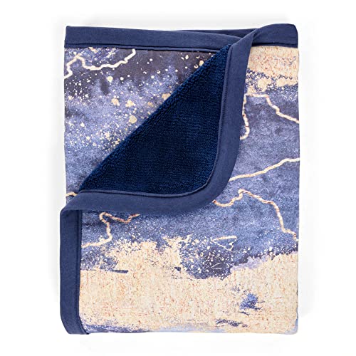 Image of Oilo Baby Blanket, Luxury Soft Plush Chenille Backing & Turkish Cotton Jersey Print, Double Layered, 30" x 40", Rolled Jersey Edge Trim, Machine Washable, Perfect for Infant or Toddlers, Midnight Sky