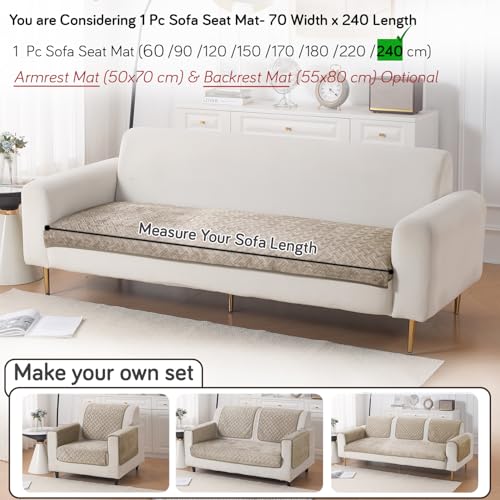 Image of HOKIPO Velvety Quilted Anti-Slip Sofa Cover Mats for L-Shape & 1 /2 / 3 Seater Sofa |DIY Sofa Cover Set, 'Softline Quilted Series' 70(W) x 240(L) cm | Latte Brown (AR-6320-LBR)