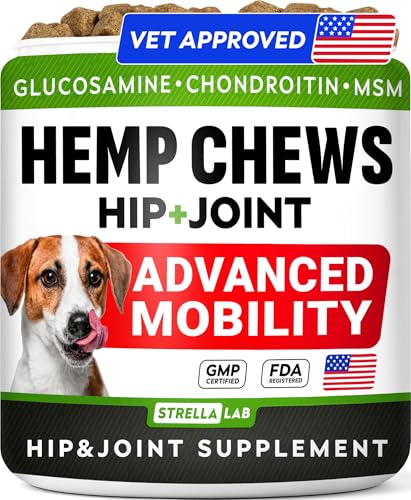 Hemp Chews for Dogs - Hip & Joint Supplement with Glucosamine - Joint Pain Relief Treats - Omega 3,...