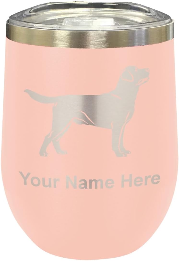 LaserGram 16oz Double Wall Stainless Steel Wine Glass Tumbler, Labrador Retriever Dog, Personalized Engraving Included (Black)