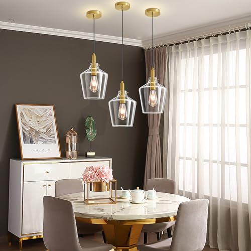 Image of Glass Pendant Lighting for Kitchen Island Entryway 1 Pack Gold Clear 8 Inch