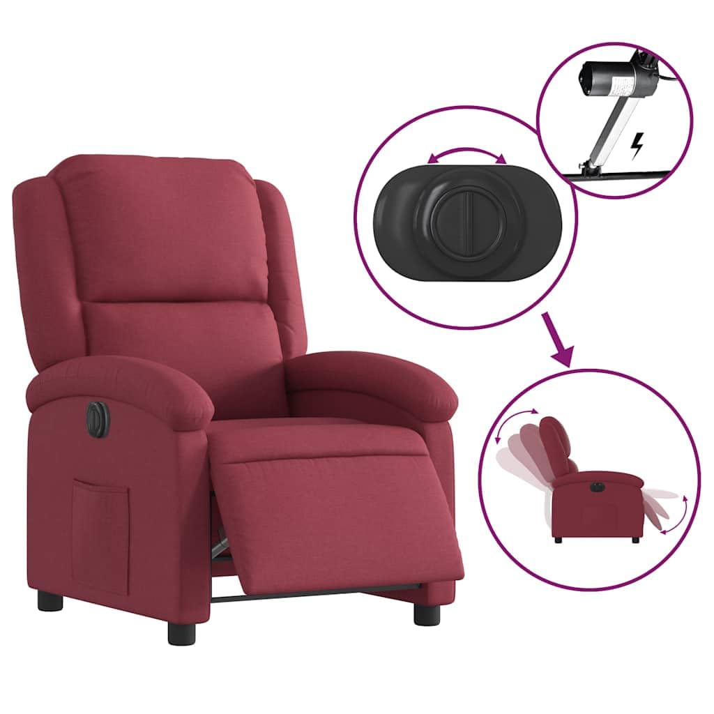 Fotel relaksacyjny, elektryczny kolor czerwonego wina, materiał z funkcją leżenia i regulowanym oparciem, wyściełany fotel telewizyjny z podłokietnikami, ergonomiczny do salonu, czytania i