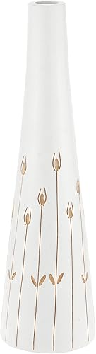 Miniatura 1 de AeraVida Floreciendo Meadow White - Jarrón de madera de mango en forma de botella de 14 pulgadas | Elegante decoración rústica hecha a mano |