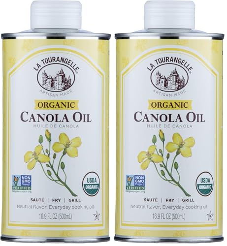 La Tourangelle, Organic Canola Oil, Expeller-Pressed Non-GMO Canola Seeds, Pesticide and Chemical Free, High Heat Neutral Cooking Oil, 16.9 fl oz (Pack of 2)