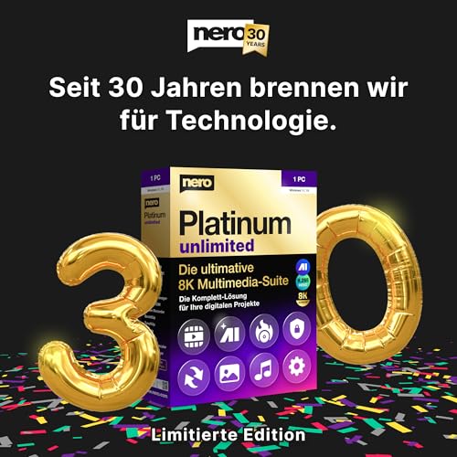 Nero Platinum Lifetime – Die große 30-Jahre-Edition | Limitierte Premium-Software zum Geburtstags-Knallerpreis | Video  Foto  Brennen  Backup | 1 PC | Windows 11/10