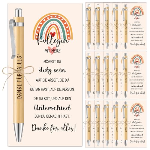 BOFUNX 18pcs Dankeschön Geschenke Abschied Kollegen Danke für Alles Holz Kugelschreiber mit Dankeskarte Abschiedsgeschenk Kollegen Team Geschenke für Mitarbeiter Kollegen Kollegin Büro Arbeit