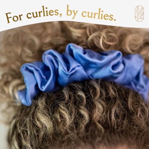 Image of Silk Scrunchies for Women Ponytail Holders - Oversized Mulberry Silk Scrunchies - Extra Large No Damage Hair Ties for Curly, Thick, and Thin - Hair Accessories for Women - Cerulean, XL By Curlfriend