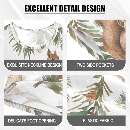 ALAZA Squirrel Branches Watercolor Pajamas Short Sleeve 2 Piece Sleepwear Top and Bottom Pajama Set Unisex4