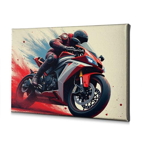 Tableau toile de Pâques moto rouge 40x60 idée cadeau déco originale