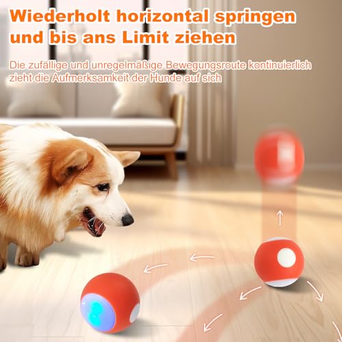 Gytera selbstrollender Ball Hund, Interaktives hundeball elektrisch LED hundespielzeug, smart Active Rolling Ball Hund mit USB-Kabel für Hunde Spielen für langeweile drinnen draußen