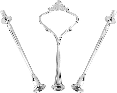 Miniatura 3 de Paquete de 3 bandejas para cupcakes de varios niveles con mango para platos de frutas (corona de 3 niveles, plata)