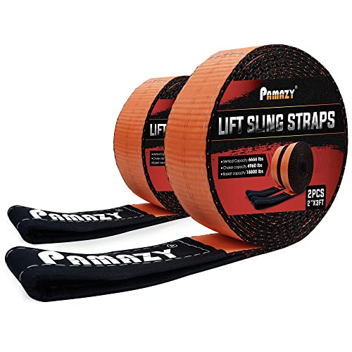 2 Pack 2”x3FT Supper Sturdy Lift Sling Straps, 18800 Pound Capacity Heavy Duty Eye-Eye Nylon Strap for Hoist, 2-Ply Polyester Rigging Straps, Tree Saver Recovery Straps Web Sling Winch