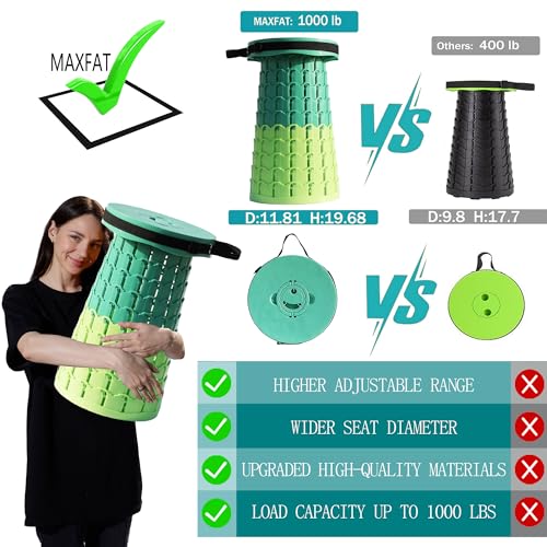 Image of ALEVMOOM Upgraded XXL 50 Portable Collapsible Stool with Cushion,Telescoping Folding Stool for Adults,Yet More Sturdy Camping Stool with Load Capacity 1000lbs,for Outdoor Garden Hiking BBQ