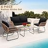 Kromax 4 Piece Patio Bistro Outdoor Furniture Set, Wicker Sofa, 2 Rattan Chairs, and Table, Backyard Conversation Set, All Weather Cushions, Natural Rattan Black Cushion #1