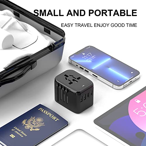 Image of Universal Travel Adapter, VYLEE 5 in 1 International Power Adapter, 3.5A 2xUSB-A and 2xUSB C Wall Charger, Worldwide Travel Essentials Plug for Europe USA UK AUS Asia (Black)