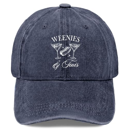 Made in US Weenies and Tinis Hot Dogs with Martini Cocktail Cap Cotton Washed 6 Baseball Caps Navy Blue