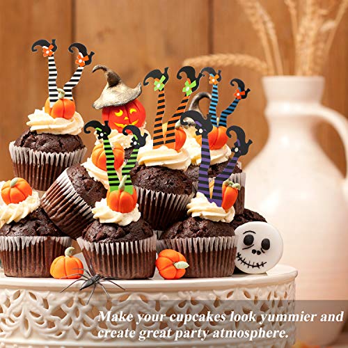 48 Pieces Halloween Cupcake Decorations Witch Leg Feet Cupcake Toppers Witch Boot Cake Picks Happy Halloween Props For Halloween Theme Birthday Party Favors Supplies (48) #TOP6