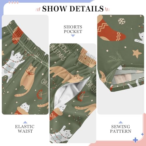 Christmas Cat Boys Long Pants Soft Trousers Elastic Waist Kids Lounge Bottoms with Pockets S-XL4