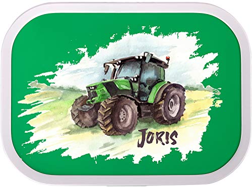 EZYshirt® Traktor mit Wunschnamen | Trecker Aufdruck Personalisierte Brotdose mit Bento-Einsatz Cover