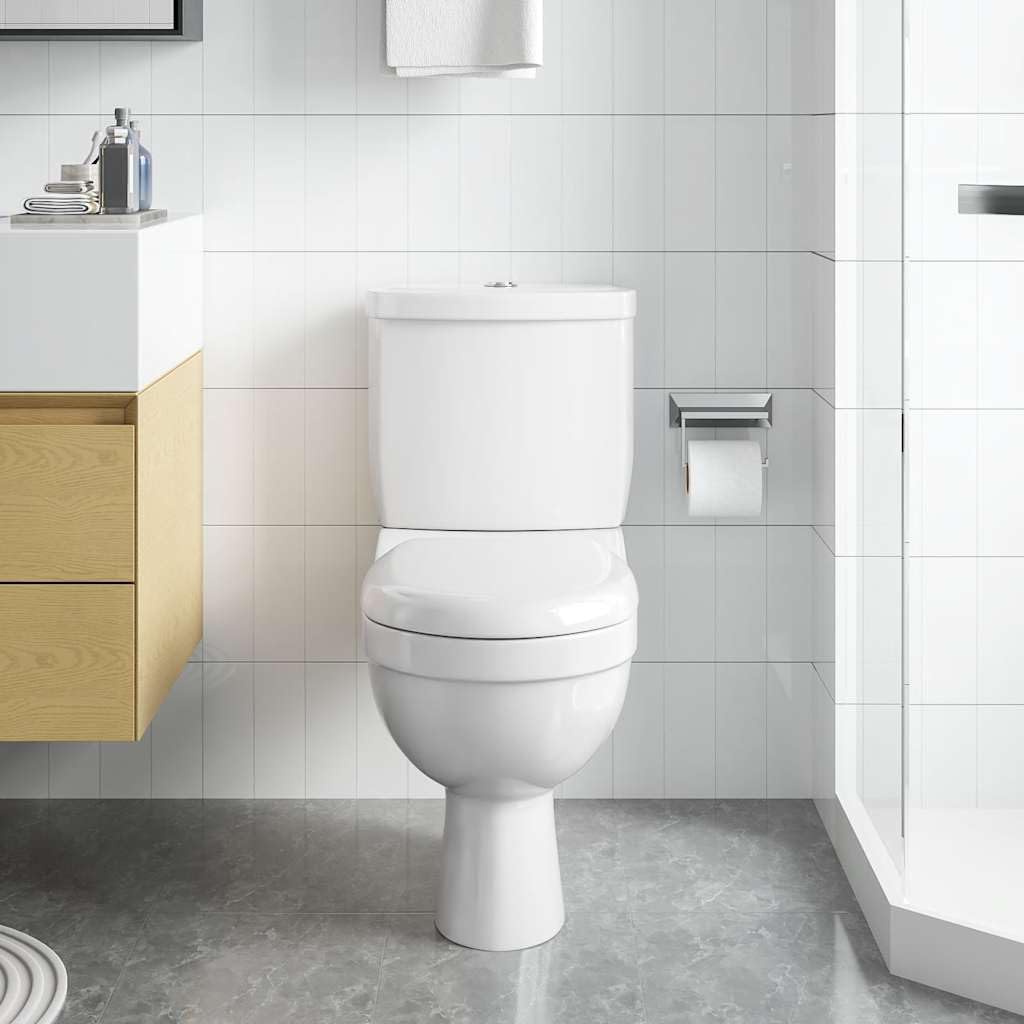 Ceramiczna toaleta ze spłuczką w kolorze białym, podwójna spłuczka, 3 lub 6 l, stojąca WC z lewym przyłączem wody, tylny odpływ, do łazienki i dla gości