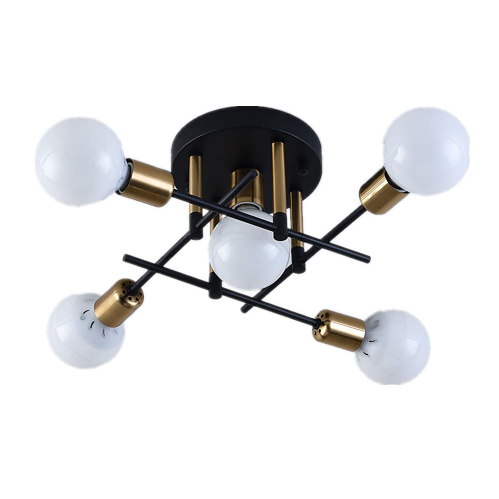 Modern Ceiling Chandelier Lighting- Contemporary Rustic Semi Flush Mount Ceiling Lamp- Minimalist Industrial Light Fixtures Interior Decor (Black-5 Lights)