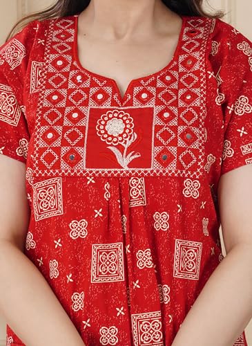 Image of DIAMO Pure Cotton Embroidery Nighty for Women, Night Gown for Woman, Cotton Nighty for Women, Maxi Night Gown Nighty with a Pocket and Adjustable Knot (Free Size)