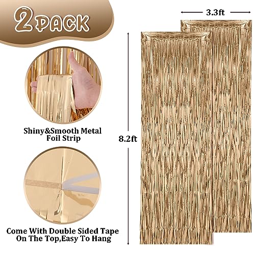 Image of Voircoloria 2 Pack Champagne Foil Fringe Backdrop Curtains, Tinsel Streamers Birthday Party Decorations, Fringe Backdrop for Graduation, Baby Shower, Gender Reveal, Disco Party