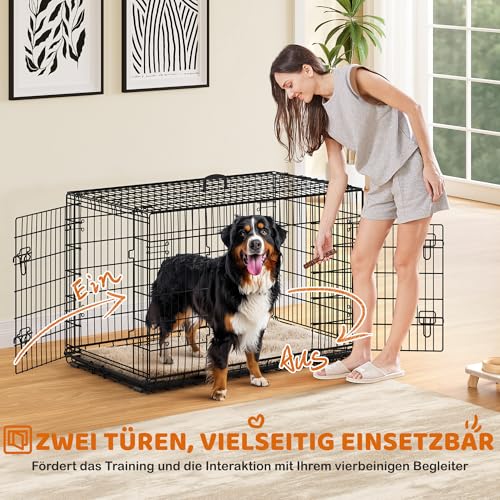 Yaheetech Hundekäfig 122 x 71 x 78 cm klappbar mit Trennwand, 2 Türen, Hundebox für zuhause mit ausziehbare Bodenschale, Transportkäfig Auto, Hundetransportbox Drahtkäfig für Hunde Welpe, XXL, Schwarz