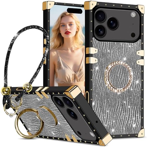 Ya en manzanajugosa.com: Fofvccv Funda Purpurina para Apple iPhone 17 Pro MAX, Cubierta TPU Ondas Brillantes con Anillo Giratorio 360° y Pulsera Diamante Estuche Prueba de Golpes para iPhone 17 Pro MAX - SBW Black