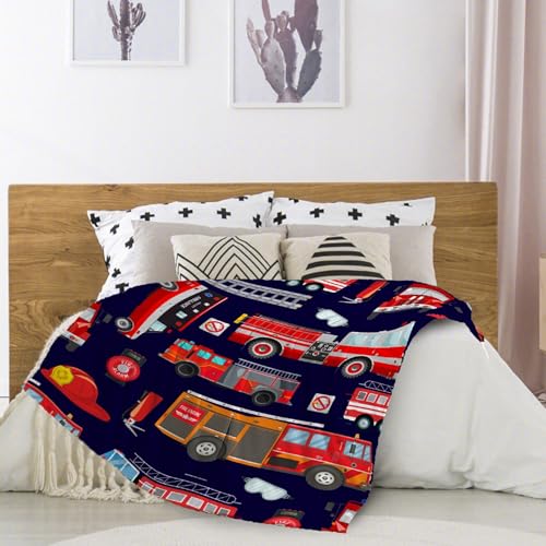 Image of Fire Trucks Blanket Gifts Fire Trucks Throw Blankets for Boys Girls Super Soft Fleece Flannel Air Conditioning Fire Trucks Blanket for Couch Bed 80x60 in for Adult