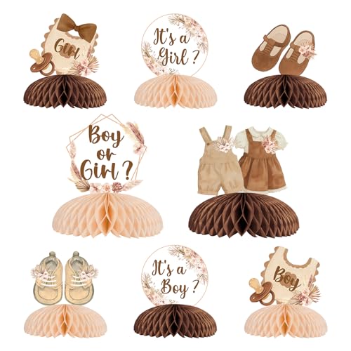 JOYMEMO 8 Pieces Clothes Gender Reveal Honeycomb Centerpieces - Boho Baby Clothes Gender Reveal Table Decorations, Double Sided Floral Table Toppers for Pregnancy Celebration Newborn Party