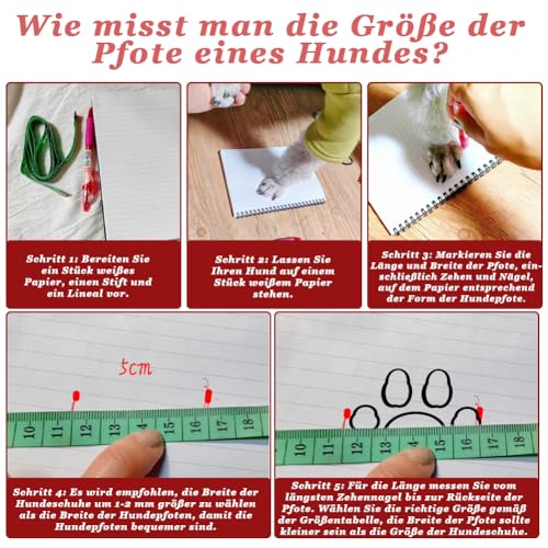 4 Stück Hundeschuhe Winter, Warm Hundeschuhe Pfotenschutz Outdoor mit Rutschfester Sohle, Verstellbarem Klettverschluss, Winter Schnee Hundestiefel für kleine, mittlere Sport im Freien (Rot)