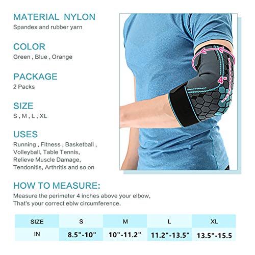 （2 Packs)Adjustable Compression Elbow Support Elbow Brace Sleeves With Strap For Running,Fitness, Basketball,Volleyball,Table Tennis, Relieve Muscle Damage, Tendonitis, Arthritis (Blue, M) #TOP1