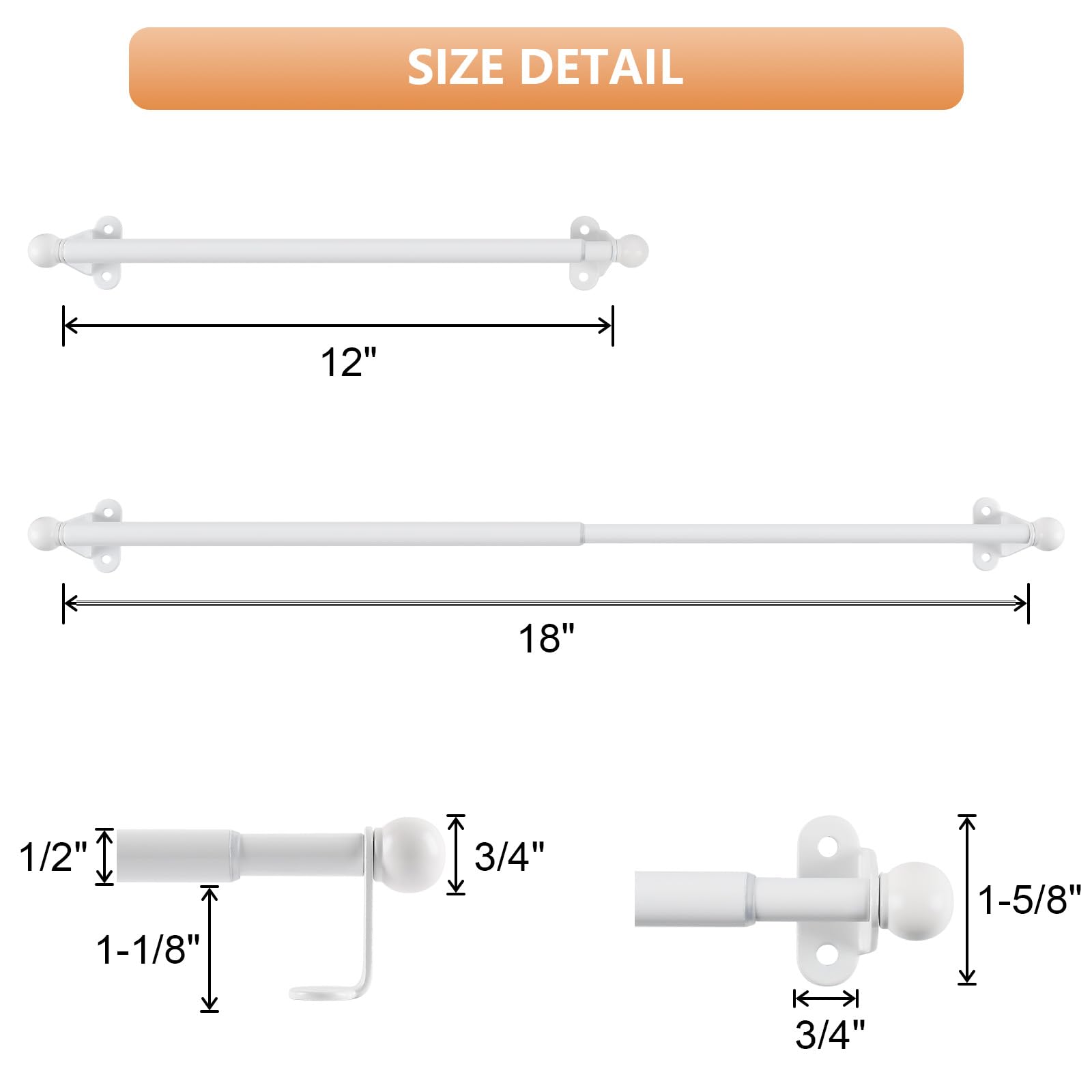 Snapklik.com : KXLife 2 Pack Mini Short Curtain Rod 12-18 Inch, 1/2 ...