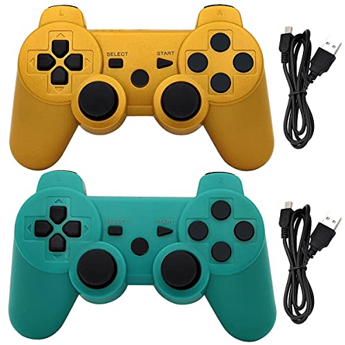 Ceozon PS3 Controller Wireless PS3 Remote Controller Playstation 3 Controller Wireless Bluetooth for Playstation 3 Remote with Charging Cables Gold + Green