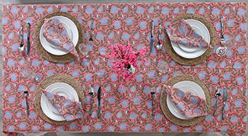 Ridhi -Cotton Hand Block Print Tablecloth Dinning Table Cover, Thanks Giving Table Christmas Farmhouse Buffet Wedding Tablecloth (Dark Salmon Pink, 8 Seater 70X108 Inch) #TOP7