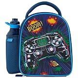 Polar Gear Gamer Pixel Insulated Kids Lunch Bag Holder and 600ml Water Bottle, Polyester, 600 milliliters, Blue