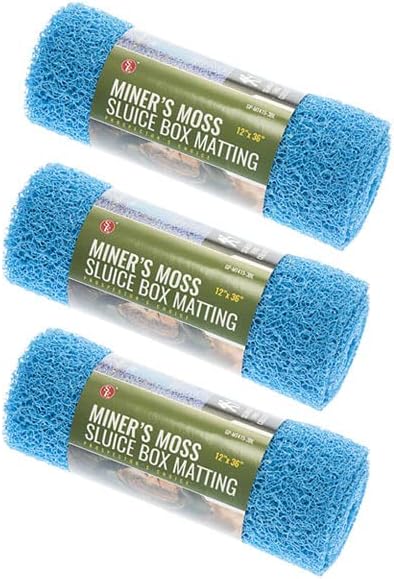 3 Pack Blue Miner's Moss 12X36x10mm Sluice Box Matting, Gold Panning