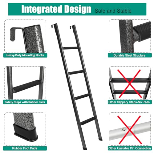 Image of Anti-Slip RV Bunk Ladder, 52in Integrated Heavy Duty Steel, Black | Camper Bunk Bed Ladder with Anti-Slip Rubber Foot Pads and Hooks